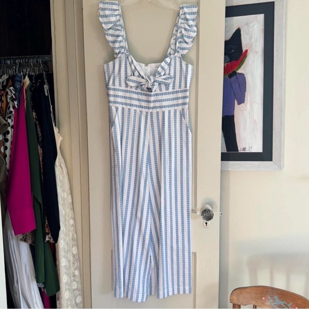 BCBGeneration Blue and White Striped Jumpsuit